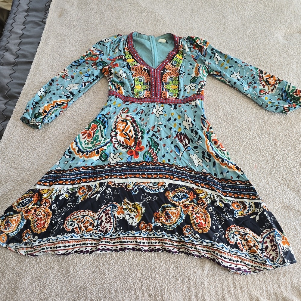 Akemi + Kin Anthropologie Karmina Heavily Beaded Dress Boho-chic Festival Size 8